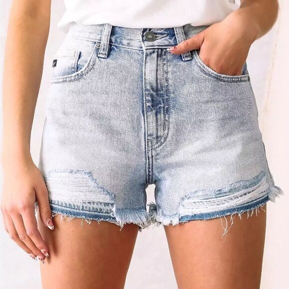Kancan Women's Distressed Cut-Off Jean Shorts Light Blue Size XL - Picture 1 of 13